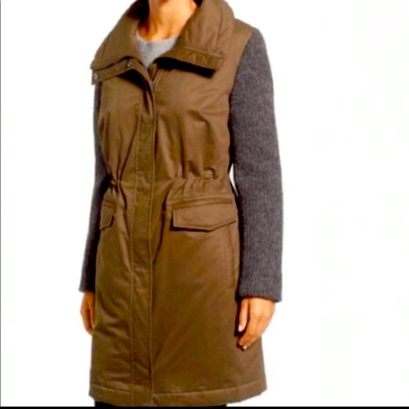 Vera Wang Green Khaki Faux Fur Trim Mixed Media Parka - Picture 5 of 17